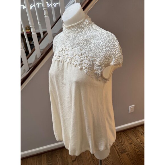 Giambattista Valli Cashmere Silk Floral Embroidered Knit Sweater Top White 40 - Picture 3 of 4